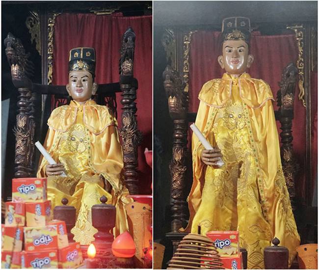 Pho tượng Đại Vương Lý Linh Lang khi ngồi (ảnh trái) và khi đứng (ảnh phải).