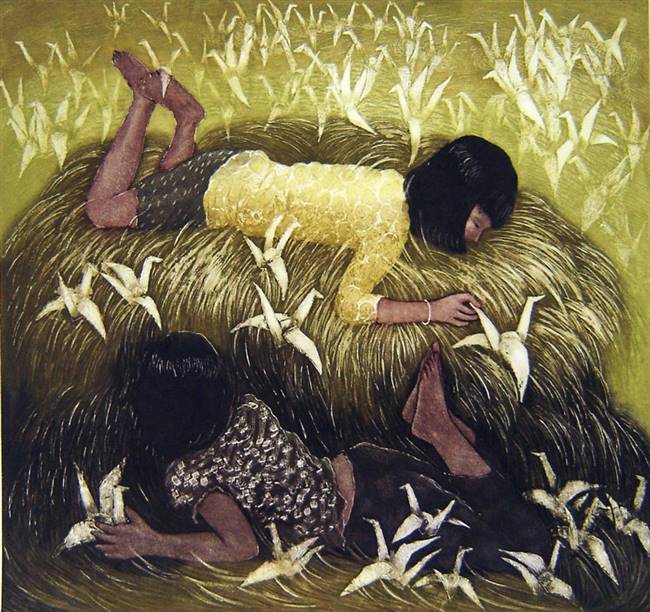 Tác phẩm Trưa hè (in đồng), họa sĩ Nguyễn Thị Hải Hòa