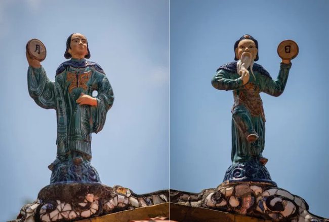 Cặp tượng ông Nhật, bà Nguyệt trên nóc nhà tiền điện thể hiện quan niệm về vũ trụ và nhân sinh của hai cộng đồng người Việt và người Hoa tại Sài Gòn - Gia Định xưa. Đây cũng là một trong những đồ án hiếm hoi sử dụng nghệ thuật trang trí hình người tại lăng.