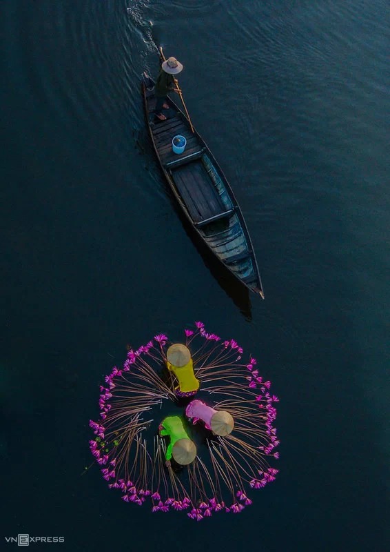 Vào mùa hoa sen, súng nở, điểm đến này thu hút nhiều nhiếp ảnh gia tới sáng tác, săn ảnh. Vùng trồng hoa ở ngay gần bến thuyền, cách nhau khoảng 200 m. 