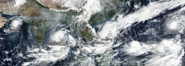 Hình ảnh 4 cơn bão cùng hoạt động trên các đại dương.