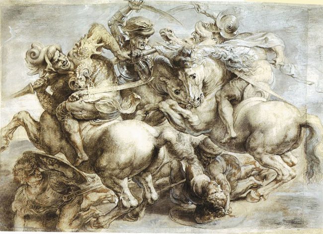 Tháng 12 năm 1503 ông được đặt để vẽ một cảnh chiến trận ác liệt cho trụ sở của Hội đồng Thành phố Florence tại Quảng trường Palazzo della Signoria. Những phần ông đã vẽ hiện giờ không còn nữa, chỉ có thể hình dung về nó qua các bức tranh chép. Bức đẹp nhất trong đó, chỉ thể hiện nguyên phần trung tâm của một tác phẩm là của họa sĩ Peter Paul Rubens, được thực hiện vào năm 1603 dựa trên các bản tranh chép khác. 