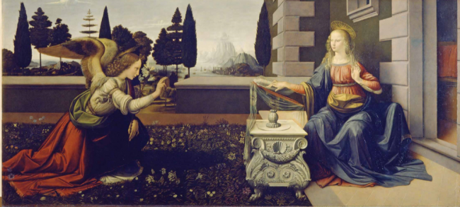 Bức Firenze Annunciation (Truyền tin), 1472 – 1475 hiện thuộc Galleria degli Ufﬁzi, Florence