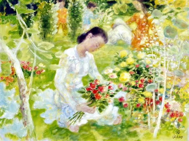 Bức tranh Picking Roses (Hái hoa) của danh họa Lê Phổ, được nhà sưu tập Nguyễn Minh đưa hồi hương năm 2013 từ nhà đấu giá Sotheby's, Hong Kong