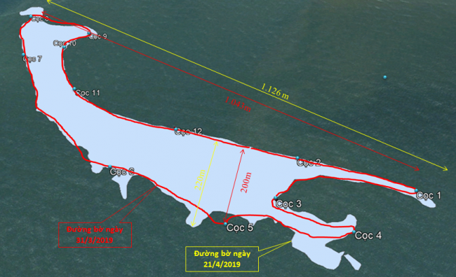 Diễn biến cồn cát từ ngày 31/3 đến ngày 21/4/2019.