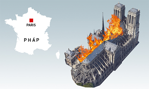 Những cấu trúc bị lửa thiêu rụi tại Nhà thờ Đức Bà Paris (bấm vào hình để xem chi tiết). Đồ họa: Việt Chung.