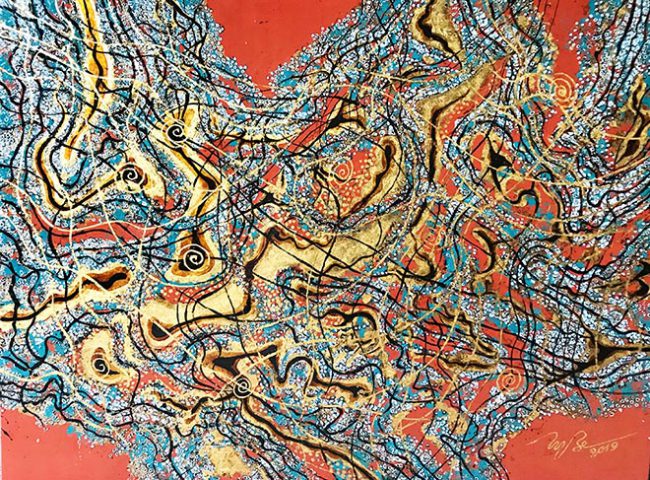 Tác phẩm “Cụm thiên hà” sơn mài, 90cm x 120cm, 2019