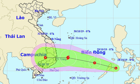 ùng áp thấp xuất hiện gần Biển Đông dự báo thành bão ngày 30/10. Ảnh: TT Dự báo khí tượng thủy văn quốc gia