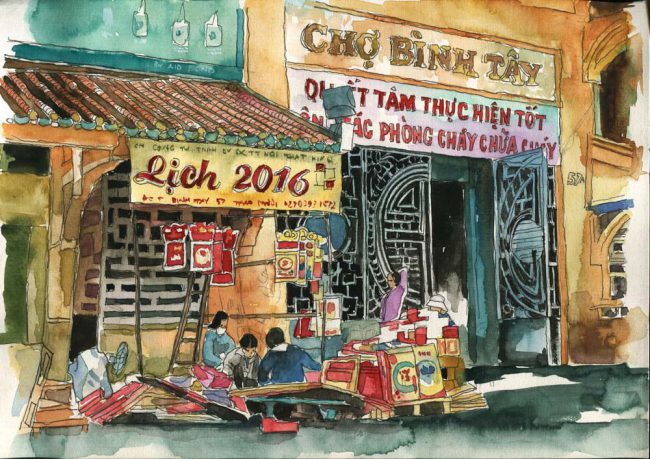 Cổng chợ Bình Tây những ngày giáp Tết Bính Thân 2016.