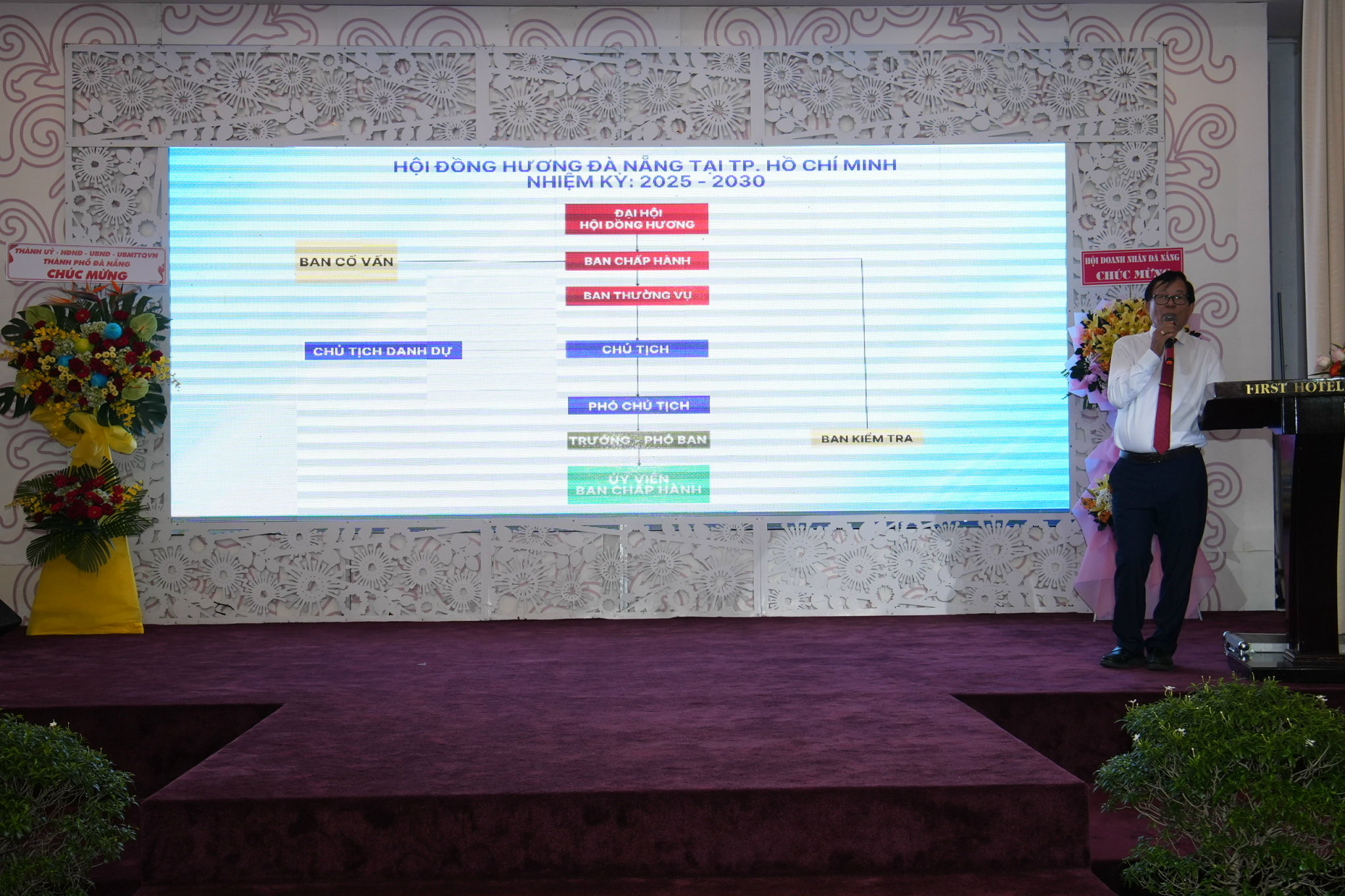 Ông Lê Trung Hoan - Phó Chủ Tịch HĐH Đà Nẵng tại Tp HCM Phụ trách đồng hương Quảng Nam (cũ) trình bày sơ đồ tổ chức Hội